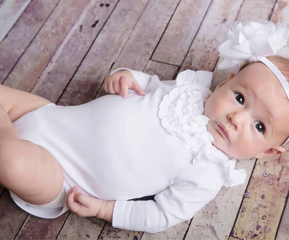 NEW LEMON LOVES LAYETTE newborn and baby girls madison onesie in white